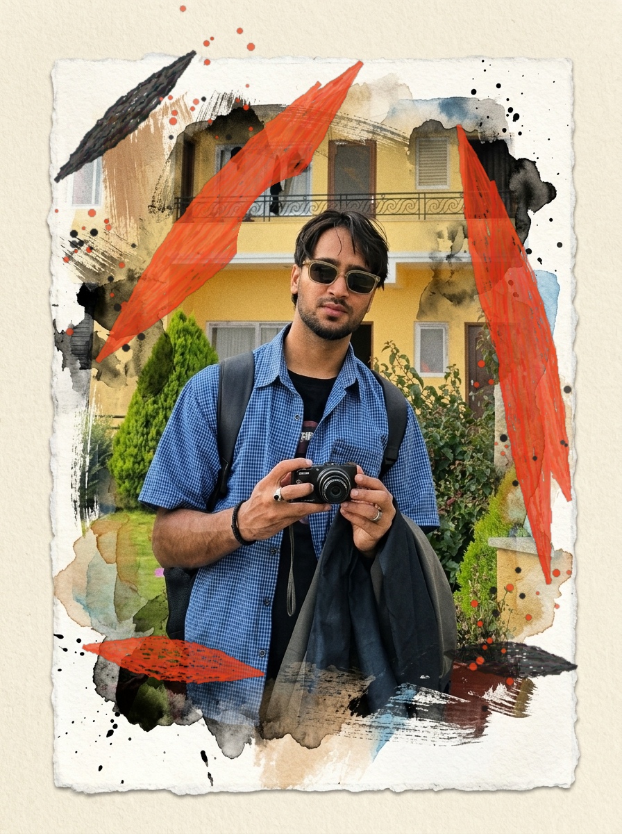 Anurag Jha with camera - artistic brush portrait